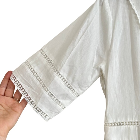 Simple Retro Fiona V Neck White Cotton Eyelet Lace Sailor Collar Midi Dress NWT - Picture 3 of 13